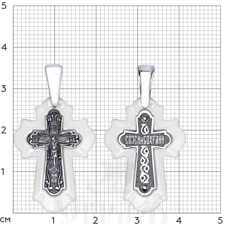 серебряный крест с молитвой «спаси и сохрани» (sokolov 95120096), 925 проба с керамикой