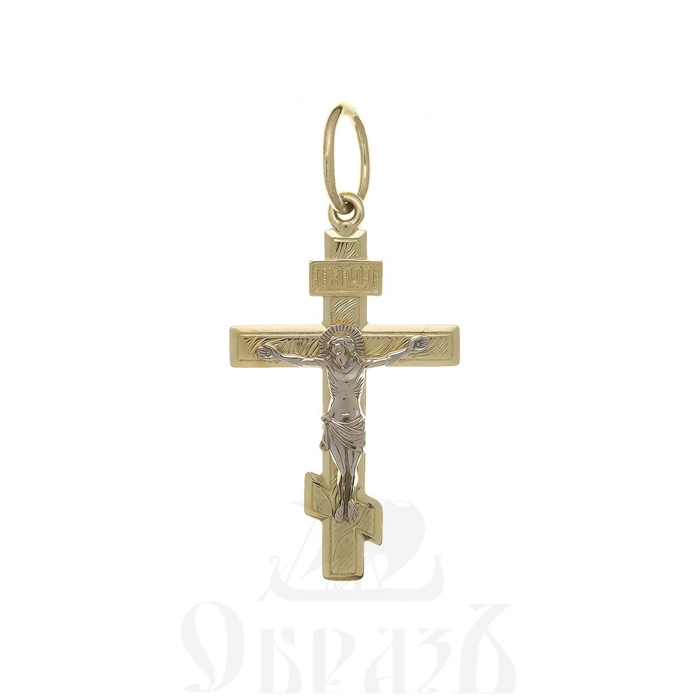 золотой восьмиконечный крест с молитвой "спаси и сохрани", 585 проба желтого и белого цвета (арт. п10121-з5жб)
